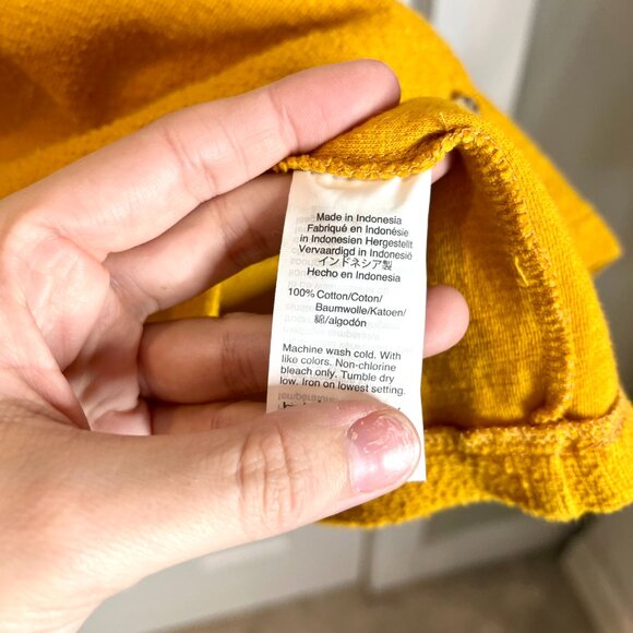 Madewell Texture & Thread Mustard Yellow Button Front Shift Dress Cap Sleeves L - Picture 6 of 8